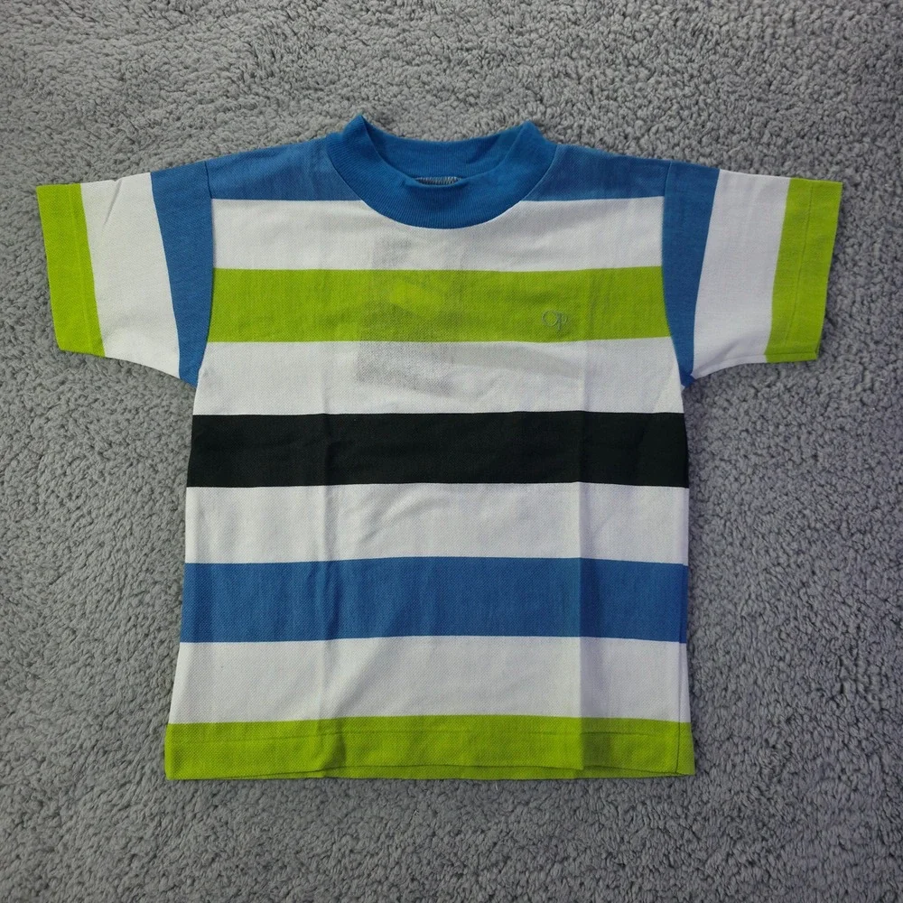 Ocean Pacific Kids Large Short Sleeve Striped T-Shirt Blue Green White NWT USA
